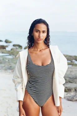 ELCE Swim One Pieces-HALI ONE PIECE - ECRU STRIPE