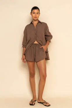 ELCE Swim Selalu|Bottoms-REMI SHORT - MOCHA PINSTRIPE